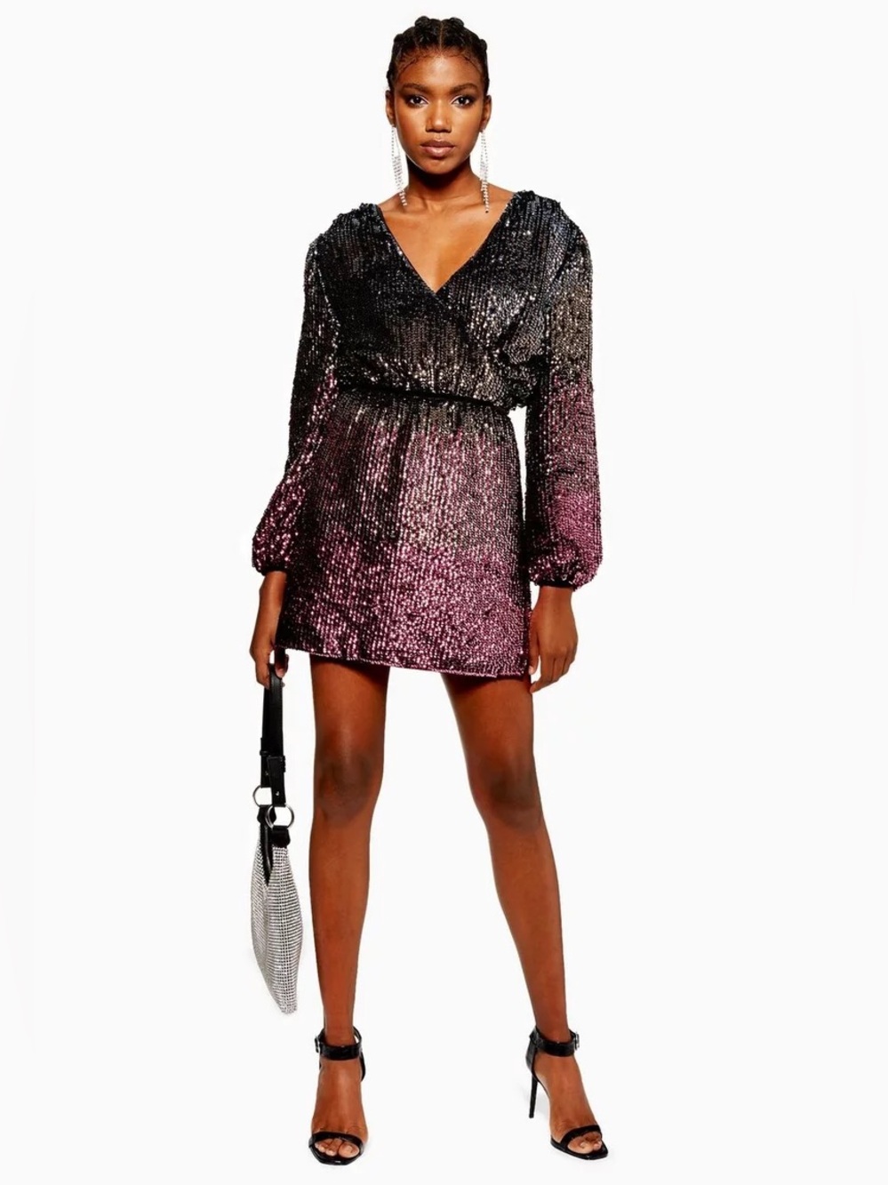 Topshop ombré sequin long-sleeve wrap minidress Size US 10